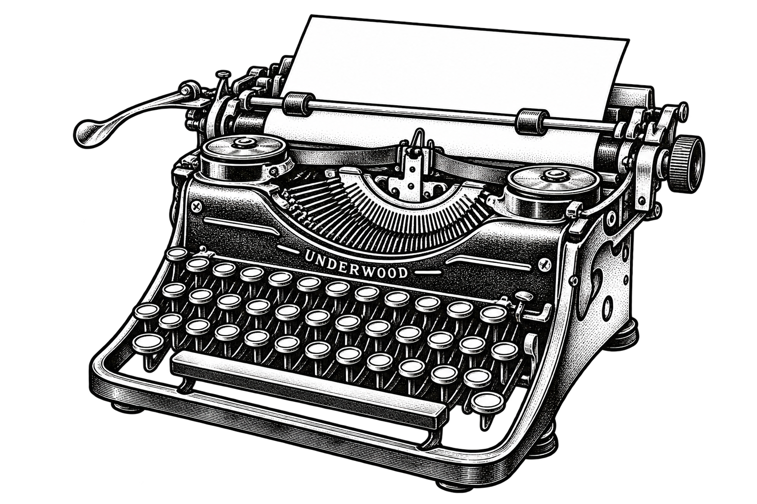 Ink illustration of a vintage Underwood typewriter